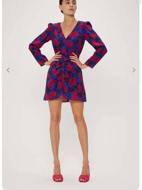 Third Form Full Blossom Long Sleeve Mini Dress in Blue and Red